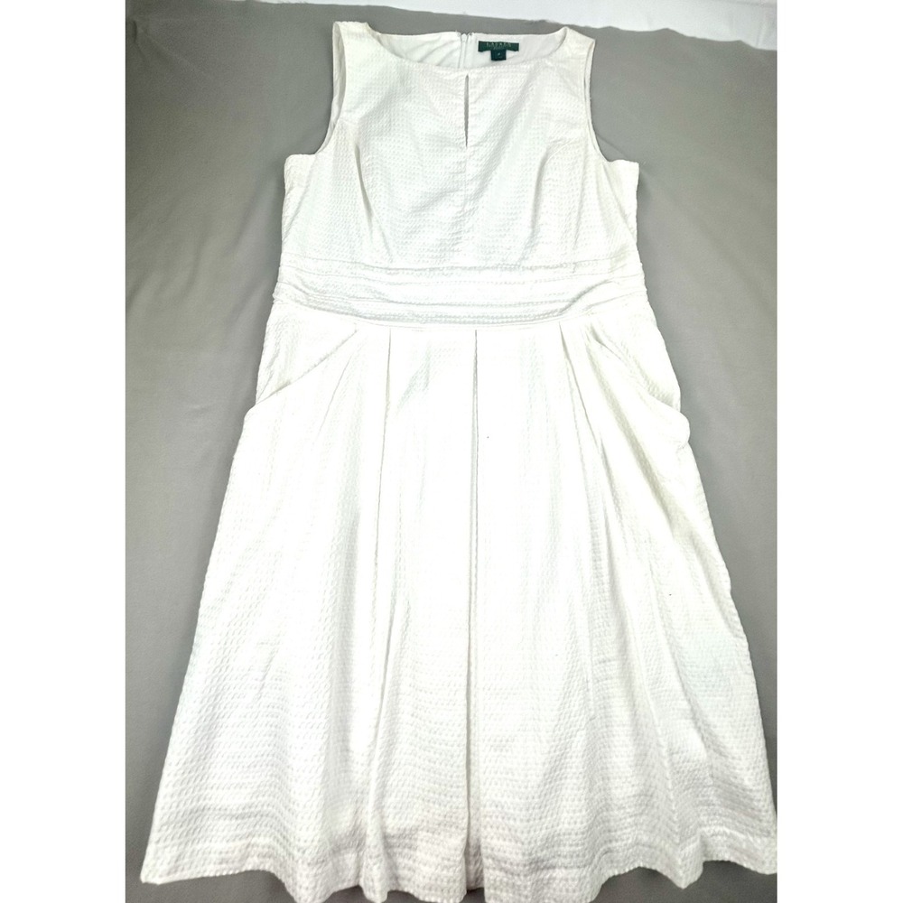 Lauren Ralph Lauren White Textured Fit & Flare Dress Women's 16 Sleeveless
